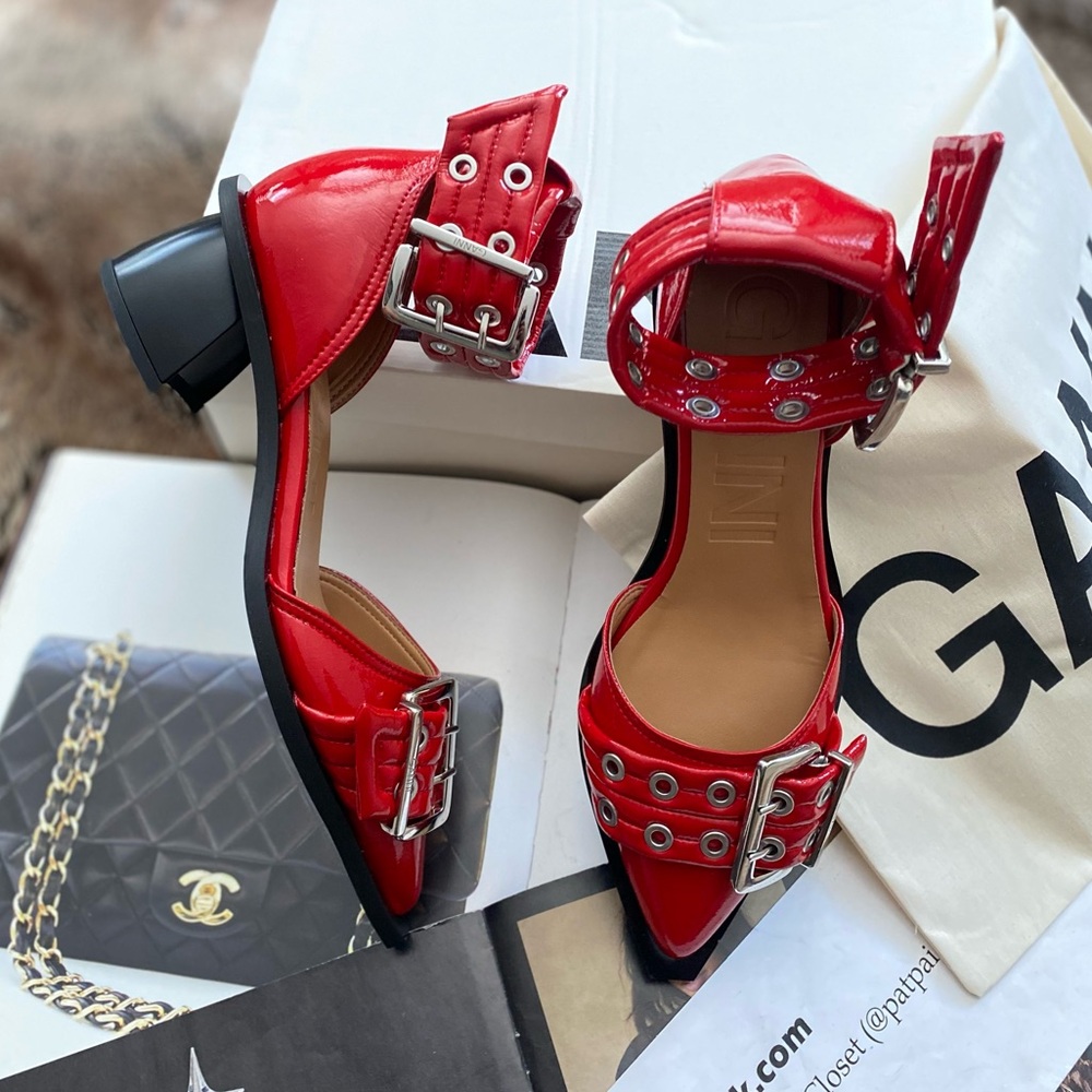 GANNI Chunky Buckle Open Cut Pumps - Picture 11 of 15